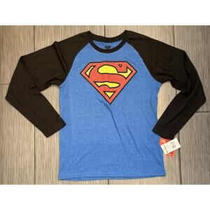 Superman Women’s Baseball Shirt Size Large Long Sleeve Superhero Lightweight